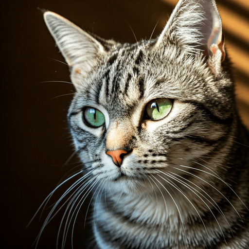 Close portrait of a tabby cat in warm afternoon light